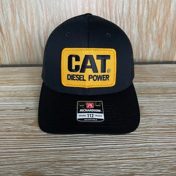 Vintage Caterpillar CAT Diesel Power Patch Hat - Richardson 112 All Black Cap - Picture 3 of 9